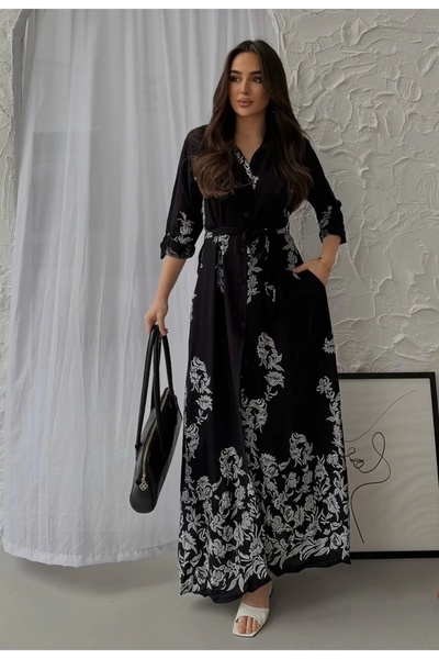 azra moda Drop Pattern Shirt Dress Black