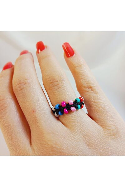 Crystal Atelier Colorful Bead String Knitted Macrame Ring