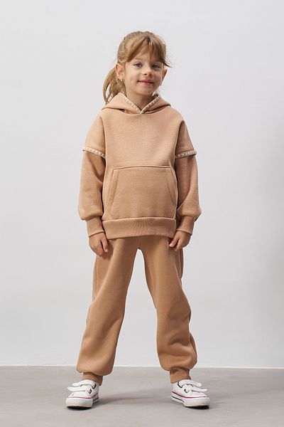Minipodyum Sewn Detailed Hooded Girl's Bottom Top Tracksuit Set