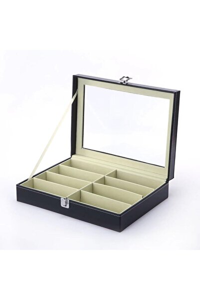 Generic 8-Grids Sunglass Display Organizer Case With Lock Black