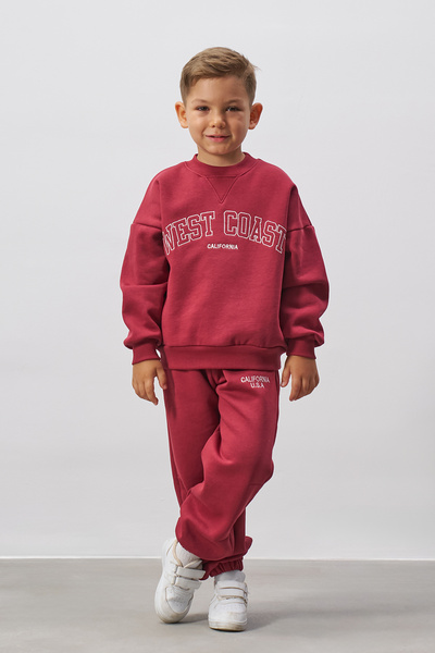 Minipodyum Embroidered Boy's Top and Bottom Tracksuit Set