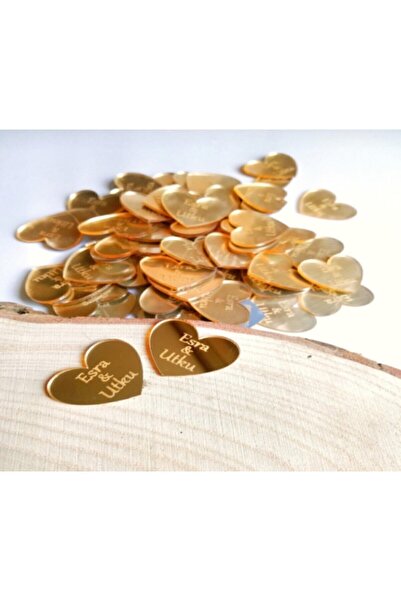 GÜVEN Lazer Kesim Pleksi Kalp Çikolata Üstü Yazıları Yapışkanlı Damat Kahvesi Gold Renk Kalp 30 Adet
