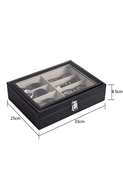 Generic 8-Grids Sunglass Display Organizer Case With Lock Black