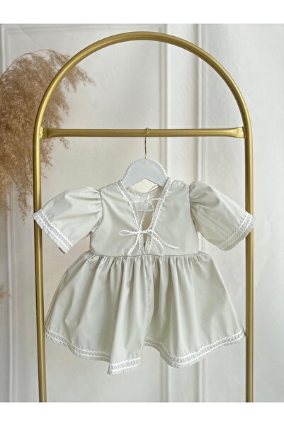 Hobidik Baby Girl Kids Mold Green Poplin Fabric Water Stone Λεπτομερές φόρεμα