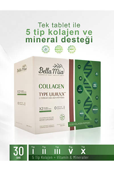 Bella Mia Collagen %100 Saf ve Doğal 5 Tip Kolajen Tip 1, Tip 2, Tip 3, Tip 5, Tip 10 ve Vitamin İçeren Diyet Takviyesi