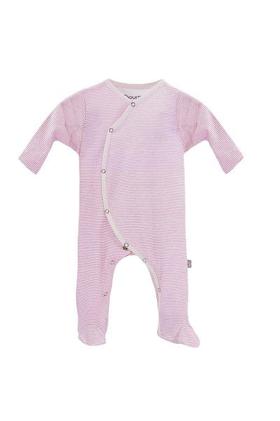 Boumini Baby Rompers Pink Striped Jumpsuit with Booties