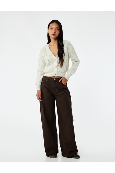 Koton Glitter Buttoned Long Sleeve V-Neck Knitwear Cardigan