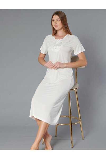 FLZ Classic Lace Detail Short Sleeve Stylish Elegant Nightgown 38-31