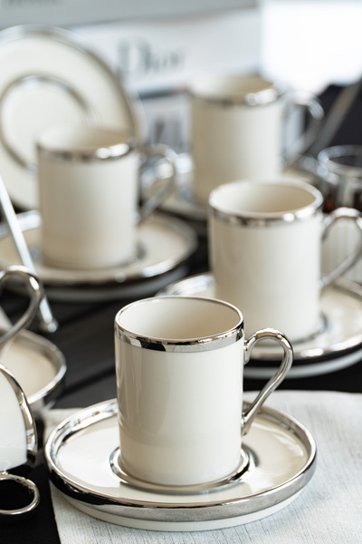 Farika Porselen Gözde 12 Parça 6 Kişilik Platin Yaldız Kahve Fincan Takımı