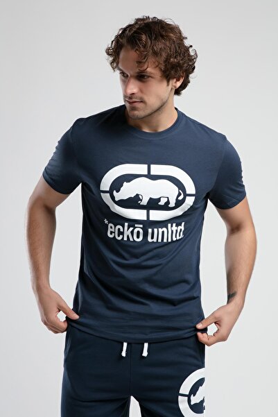 ECKO UNLTD Marc Navy Blue Crew Neck Printed Standard Fit Men's Tshirt