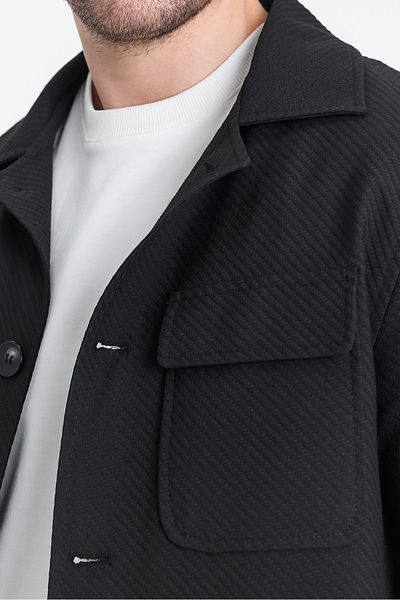 Frappoli Dolex Men's Black Diagonal Lycra Fabric Overshirt Sports Jacket
