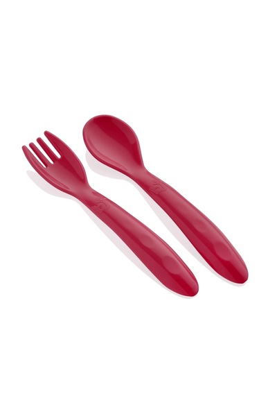Babyjem 495 Model Red Food Spoon and Fork Set - 2X13.5 cm