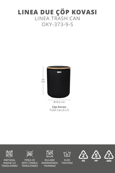 Okyanus Home Linea Due Siyah Çizgili Yuvarlak Çöp Kovası