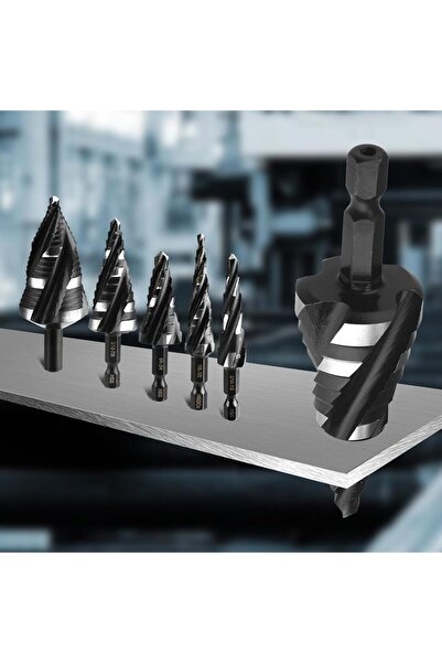 Choice مجموعة من 5 قطع من رؤوس المثقاب المتدرجة، 5 قطع من رؤوس المثقاب المتدرجة ذات الأربعة أضلاع الحلزونية للمعادن، 50 مقاسًا من الفولاذ عالي السرعة مطلي بالتيتانيوم