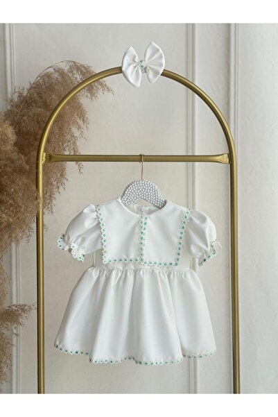 Hobidik Baby Girl Παιδικό Ασπρόμαυρο Κρεπ Ύφασμα Πράσινο Φόρεμα Δαντέλα Daisy