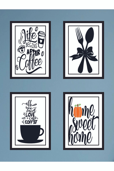 hediyesepetin 4 Piece Kitchen Home Decoration Frame Look Wooden Back Adhesive...