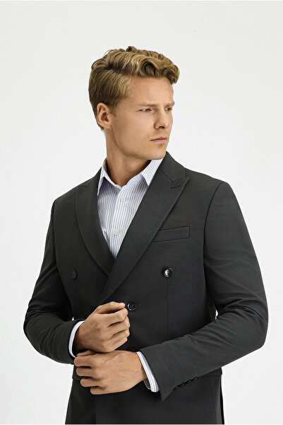 Kiğılı Slim Fit Dar Kesim Kruvaze Takım Elbise