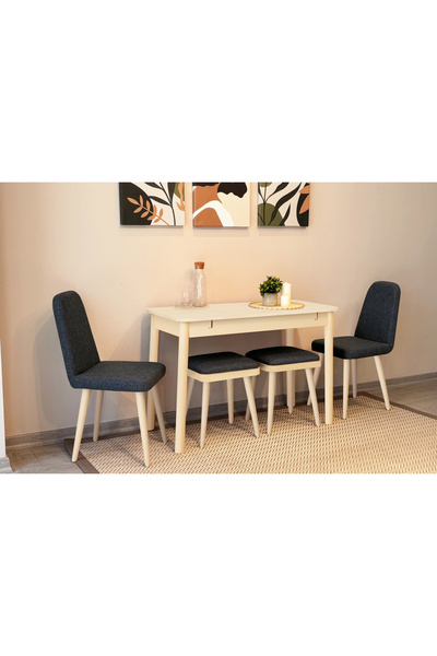 Rabi MİORA MİNİ AÇILIR MUTFAK MASA TAKIMI, KREM ANTRASİT ( 1 Masa + 4 Sandalye )