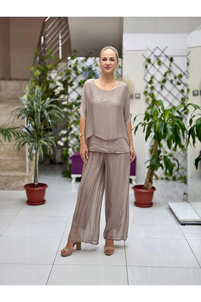 Punta Otantik Nc6641 Italian Pulpayetted Silk Suit Mink