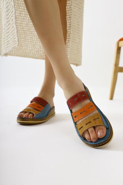 Limoya Papuci de damă Joelle Blue Comfort tăiați cu laser din piele naturală