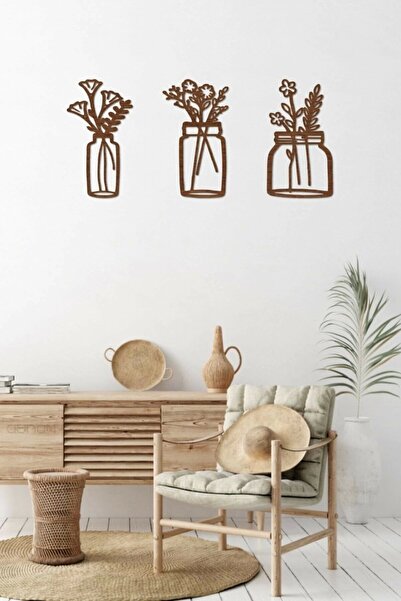 indirimsevinci Kahverengi Lazer Kesim Ahşap Saksılar Duvar Dekoru