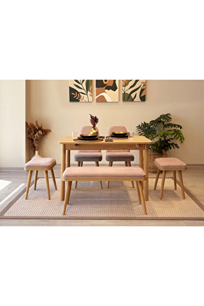 Rabi MİORA MİNİ AÇILIR MUTFAK MASA TAKIMI, KARİNA MEŞE TAŞ RENGİ ( 1 Masa + 4 Sandalye )