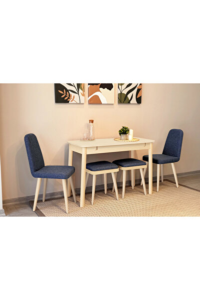 Rabi MİORA MİNİ AÇILIR MUTFAK MASA TAKIMI, KREM LACİVERT ( 1 Masa + 4 Sandalye )