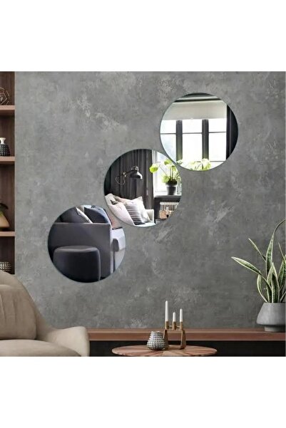 hediyesepetin Dekoratif Yuvarlak Gümüş Ayna Pleksi Duvar Süsü 3 Adet ( Yapışk...