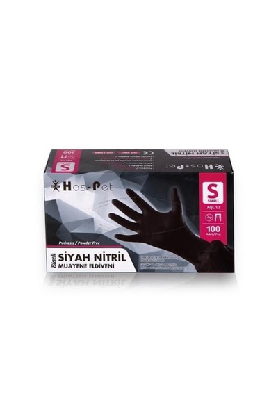 Has-Pet Haspet Black Nitrile Powder Free Gloves Size S ** 1 Pack **