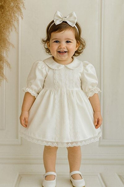 Hobidik مجموعة ملابس أطفال رضع مزينة بالدانتيل باللون الأبيض الفاتح