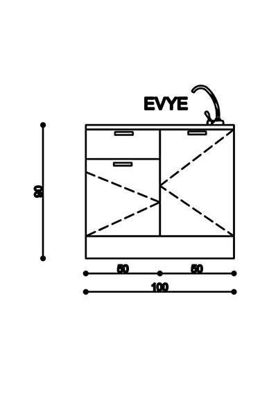 Fly Mobilya 100 Cm Emıly Mutfak Antrasit Evyeli Alt Modül ,mini Hazır Mutfak Dolabı Alt Modülü