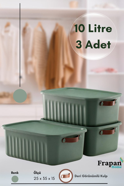 Frapan Home 3 Pieces 10 Lt Multi-Purpose Organizer Box with Lid Inside Cabinet Bathroom Kitchen Organizer