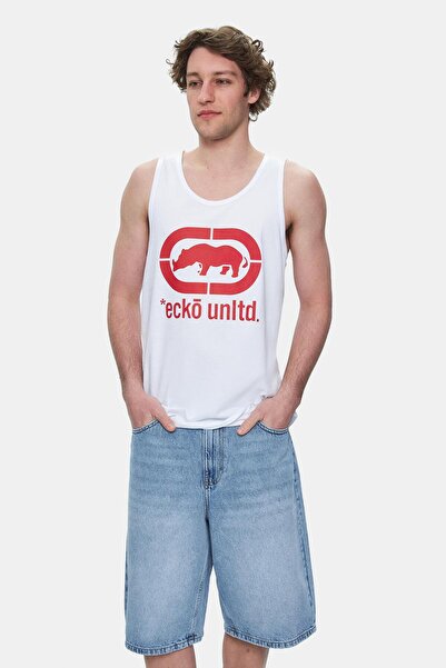 ECKO UNLTD Wilber White Zero Sleeve Printed Loose Fit Men's Tshirt