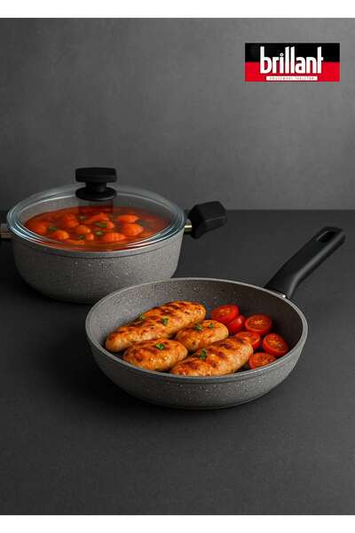Brillant Lüks Granit 3'lü Tencere Tava Seti 24/24 Cm Pilavlık Tencere Seti Ya...