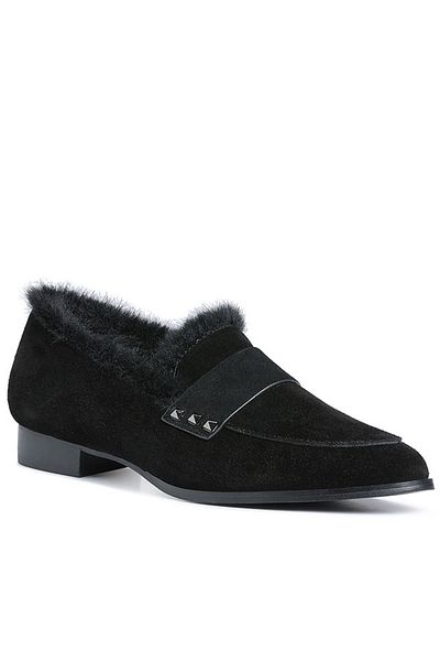 london Rag Women Fur Trim Suede Loafers in Black