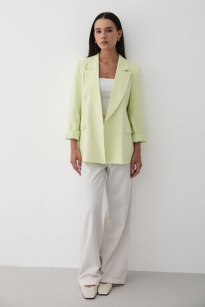 JASTE Women's Yellow Striped Lined Sleeve Detailed Blazer Jacket