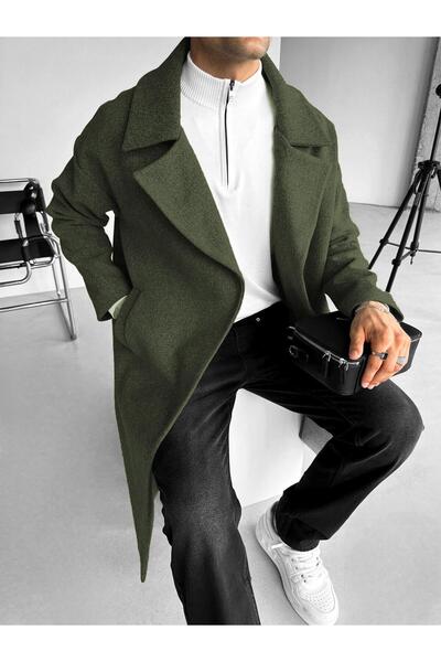 ablukaonline Oversize Casual Cut Μακρύ Ανδρικό Παλτό Κασμίρ Χακί