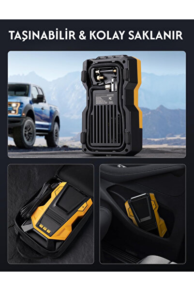 Enshall Yeni AC/DC Kablolu Hem Priz Hem Araç Girişli Araç, Motor, Bisiklet, Top vs Lastik Şişirme Kompresörü