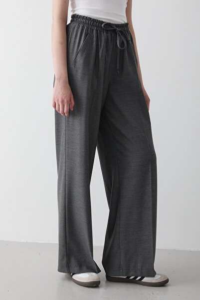 JASTE Women's Anthracite Elastic Waist Wide Leg Palazzo Trousers