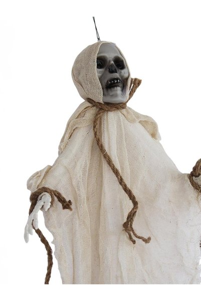 Parti Adresi Cadılar Bayramı Kuru Kafa İskelet Figürlü Asılabilir Halloween Parti Dekoru 70 cm Beyaz