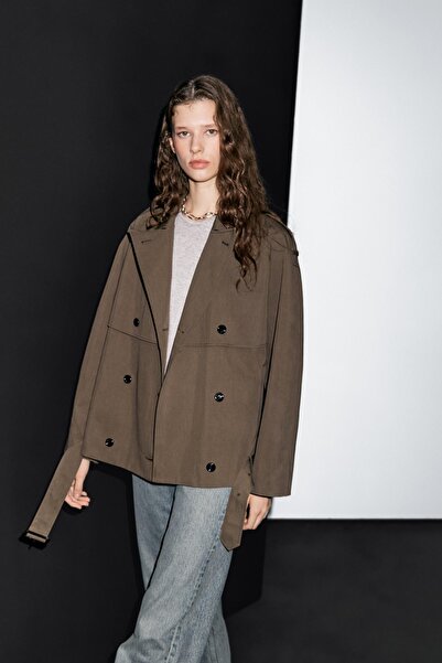 Massimo Dutti Kemer detaylı kısa trençkot