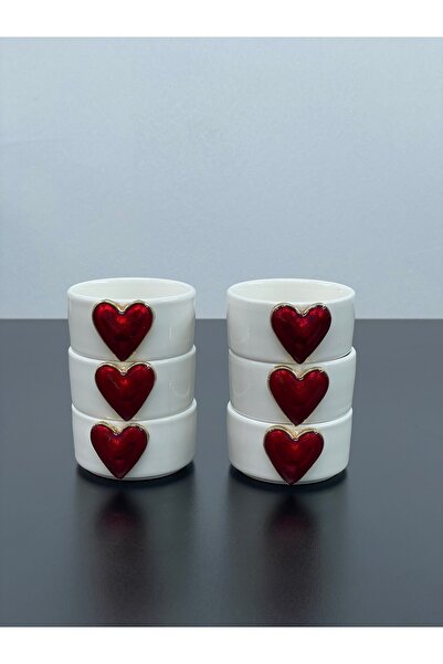 YzHome Set of 6 White Porcelain Heart Sauce Bowl Turkish Delight Bowl Presentation Bowl Mini Size Heart