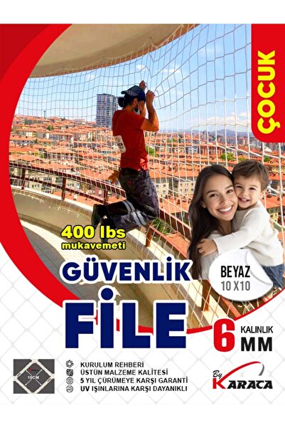 KARACAFİLE 3x16 Mt Balkon Çocuk Güvenlik Filesi - 6mm Kalınlık, 10x10 Gözenek...