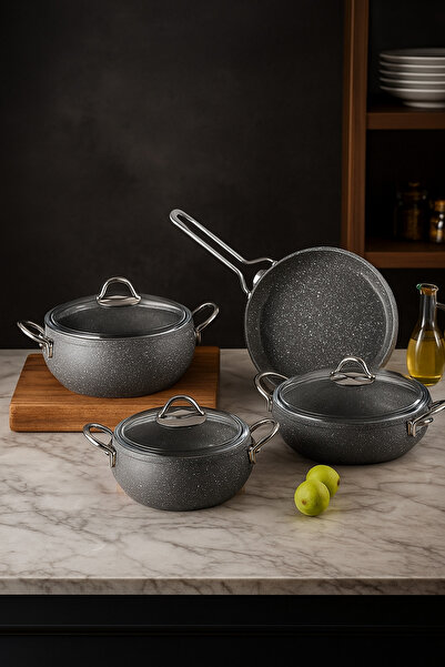 Amboss Aquamarine Granıte -gri 7 Prç. Tencere Seti Aqu-7883