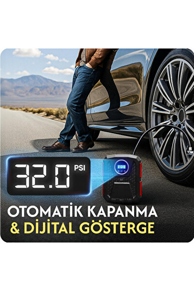 Enshall Araç Çakmaklık Uyumlu Kablolu Led Işıklı Araç Motor Bisiklet Top vs. Lastik Şişirme Hava Kompresörü