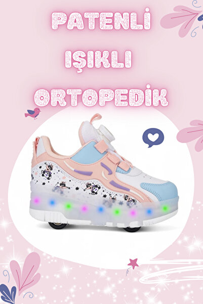 WALKWAY Pudra Işıklı Patenli Ortopedik Kız Çocuk Spor Ayakkabı Nils