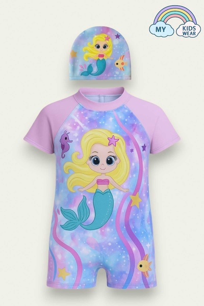 My Kids Wear Diving Fabric Hidden Zippered Boned Character Patterned Girls' Swimsuit