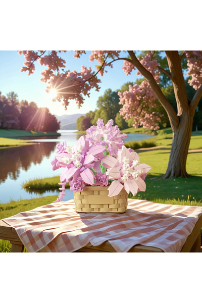 world of flowers Nilüfer Buketi Mini Bahar Sepeti – DIY 3D Yapboz Blok Seti | 201 Parça Dekoratif Çiçek Sepeti Serisi