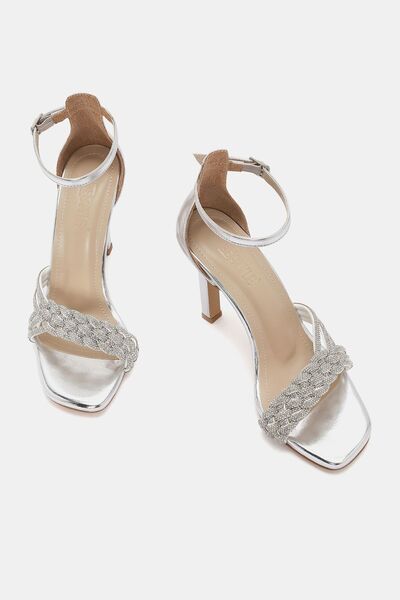 Bestyle Pantofi cu toc Pangas cu detaliu din tricot argintiu de damă