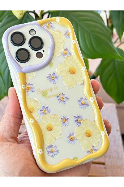Fibaks Apple iPhone 13 Pro Max Case Designed Patterned Camera Protection Daisy Flower Color Silicone Cover